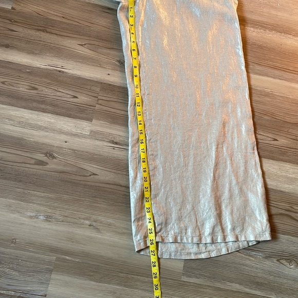 Rachel Zoe Wide leg linen pants Tan Metallic Pull on Pockets Size L Shimmer - Picture 7 of 12